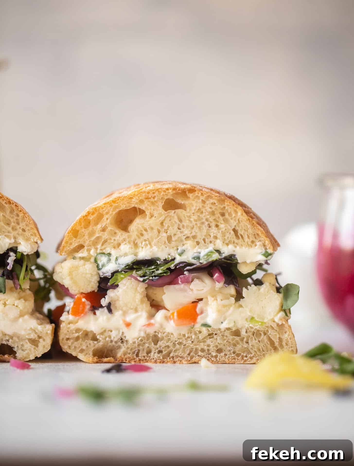pickled veggie sandwich with scallion cream cheese