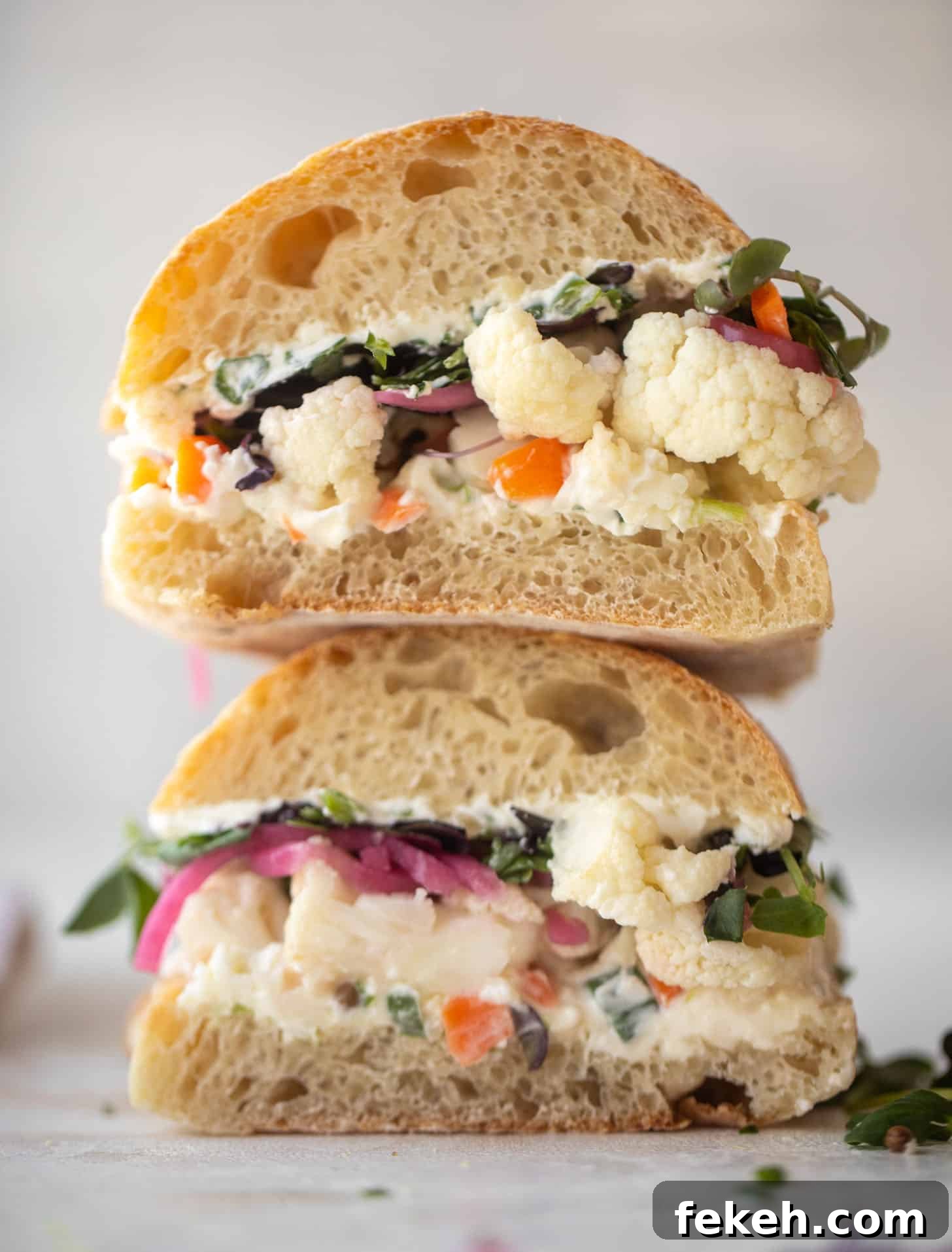 pickled veggie sandwich with scallion cream cheese