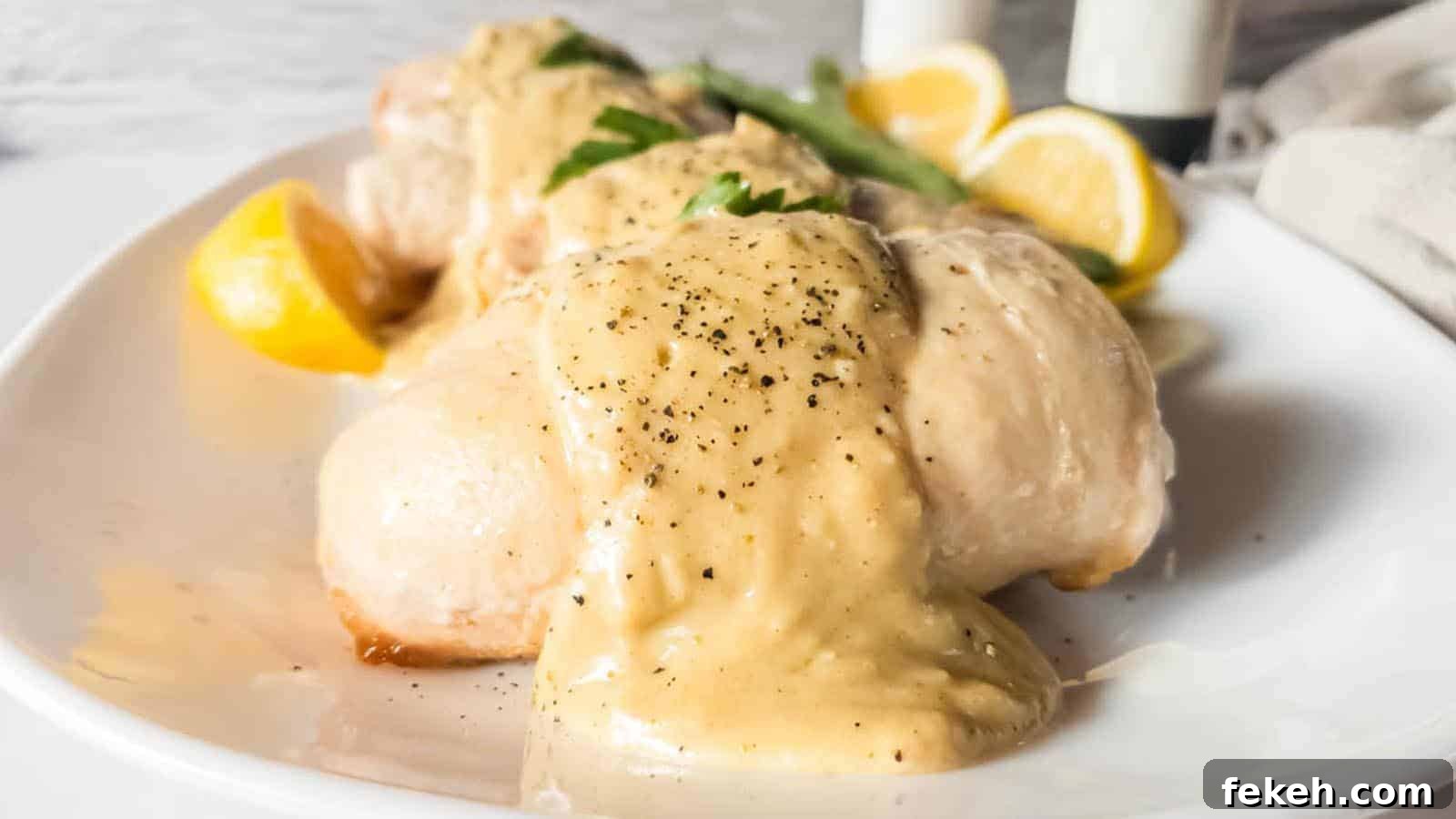 19 Kid-Approved Recipes Kids Beg For (Parents Love Them Too) 6 Plate of chicken cordon bleu topped with creamy sauce and black pepper.