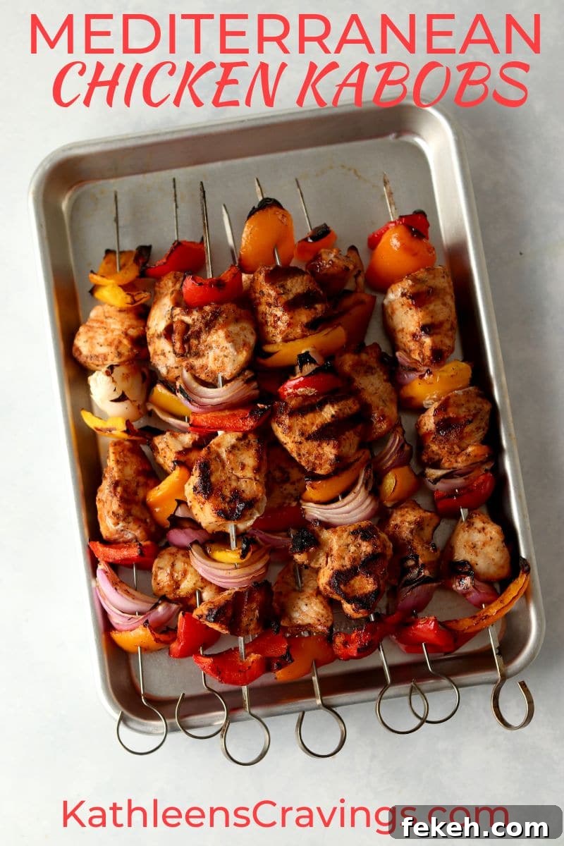 Mediterranean Chicken Kabobs with Lemon, Garlic & Herbs 2 Mediterranean chicken kabobs with peppers and onions