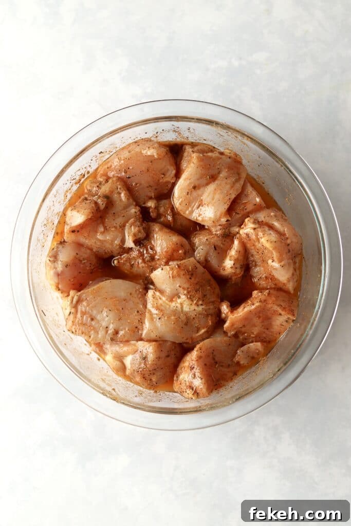 Mediterranean Chicken Kabobs with Lemon, Garlic & Herbs 3 chicken breasts in marinade for grill
