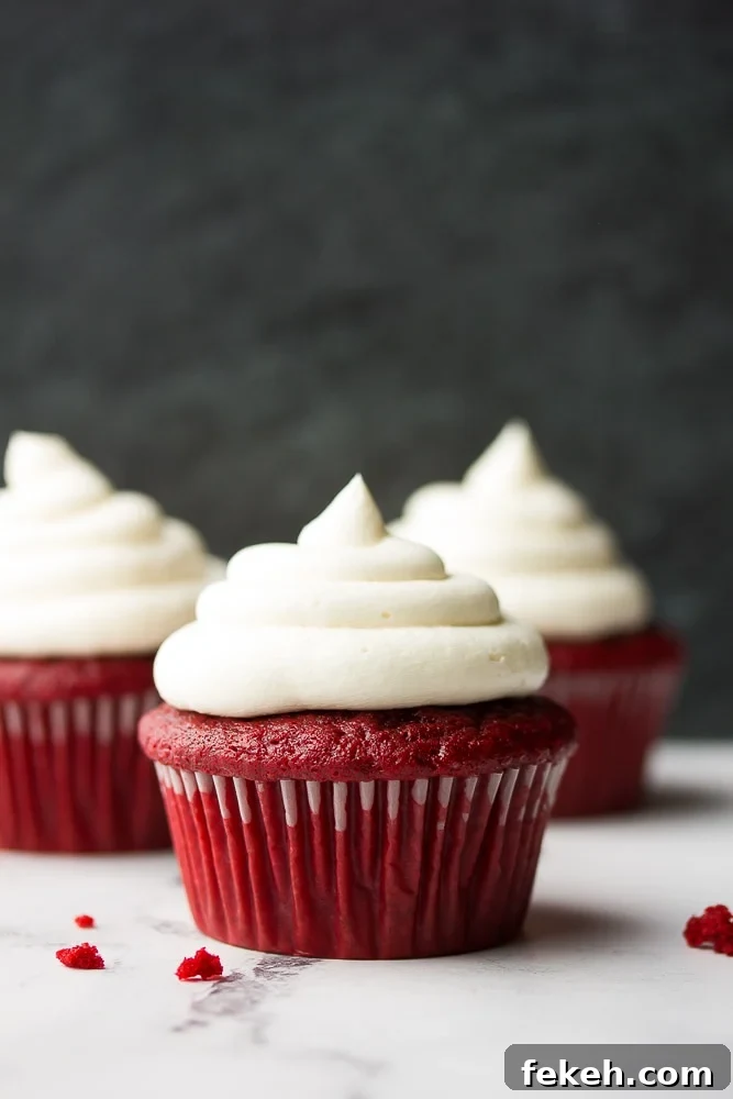 Decadent Vegan Red Velvet Cupcakes with Creamy Cashew Frosting 6 3 red velvet cupcakes with black background
