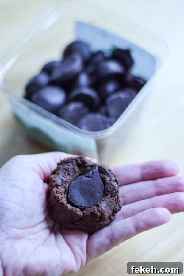 Decadent Chocolate Mint Cookie Recipes for Mint Lovers 8 A hand with cookie dough and a mint in the middle