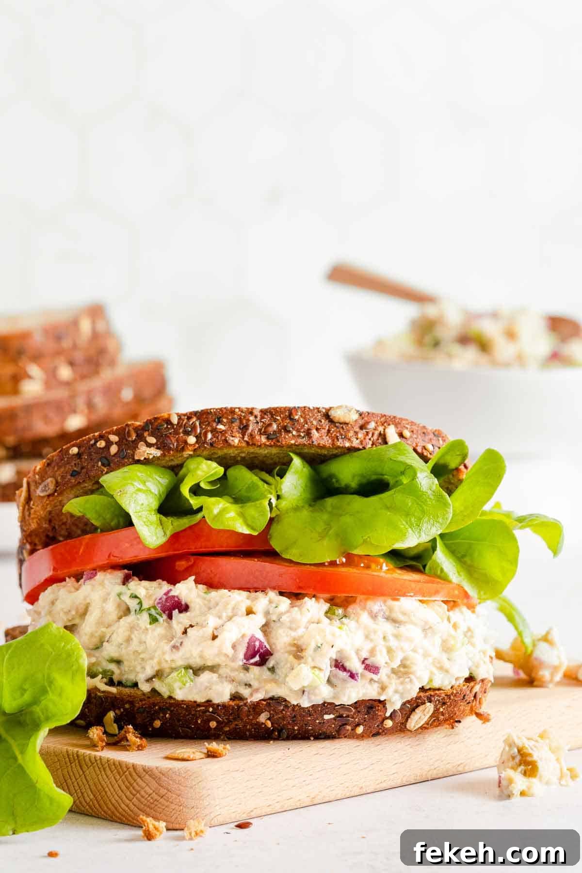 Greek Yogurt Tuna Salad Recipe Without Mayo — High-Protein Lunch 14 Greek yogurt tuna salad sandwich on wooden board