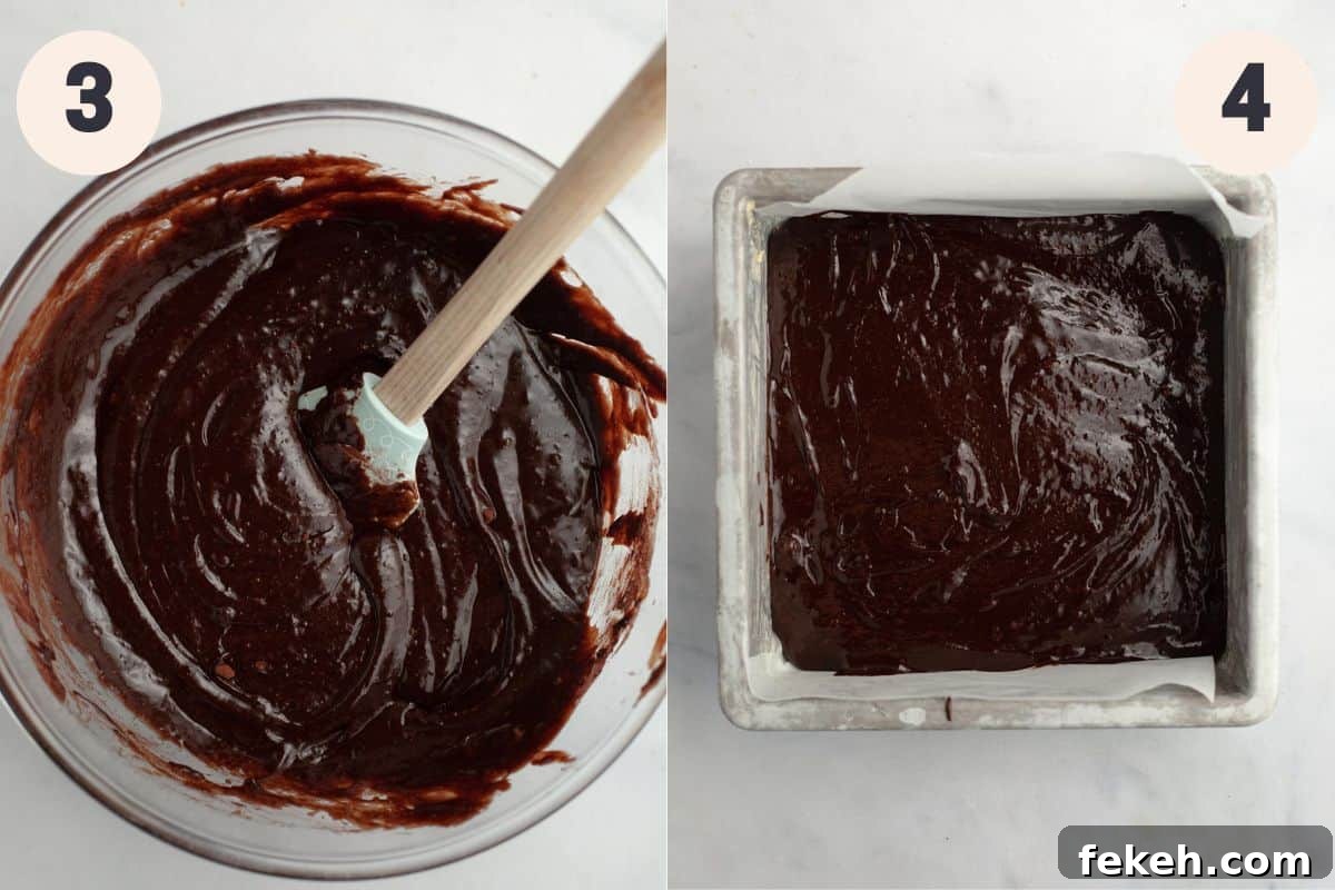 Peppermint Bark Brownies Recipe: Fudgy Chocolate with Candy Cane Topping 6 Steps 3 and 4 in the peppermint bark brownie baking process.