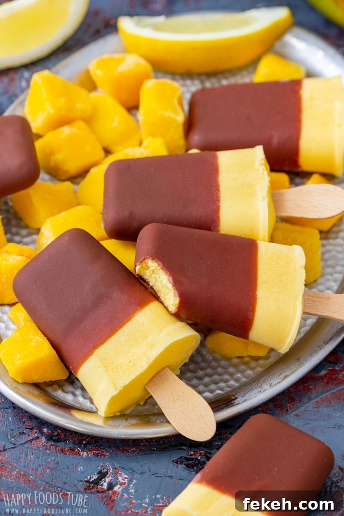 Mango Yogurt Popsicles Recipe: Creamy Tropical Frozen Treats 2 Mango Yogurt Popsicles with Chocolate Glaze