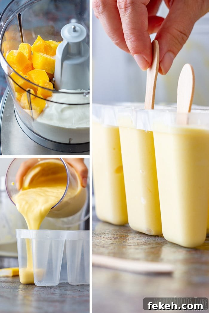 Mango Yogurt Popsicles Recipe: Creamy Tropical Frozen Treats 3 Step by step how to make Mango Yogurt Popsicles