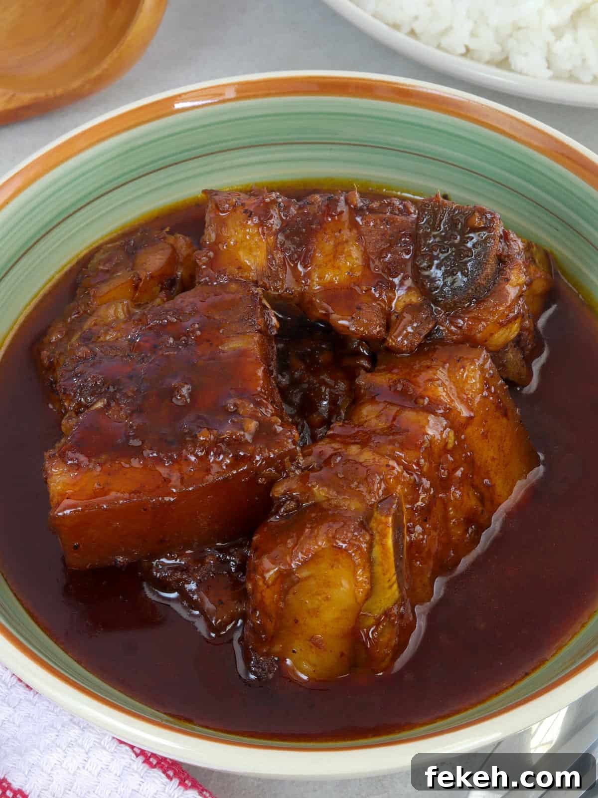 Pork Ribs Adobo with Atsuete Oil Infusion 2 adobong pula in a serving bowl