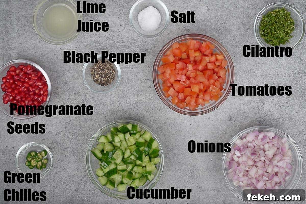 Fresh Kachumber Salad Recipe: Indian Cucumber Tomato Salad Guide 3 kachumber ingredients.