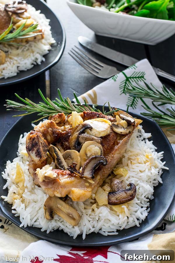Savory One-Pan Pork Chops with Garlic Butter Rice 5 One Pan Porkchops n Mushrooms