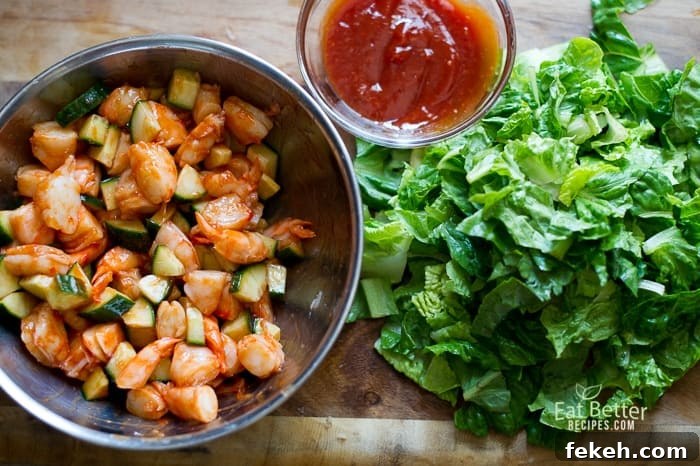 Sriracha Shrimp Cocktail Salad in a bowl