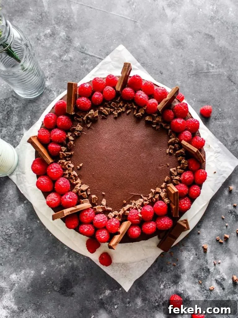 decorated raspberry chocolate cake on serving plate (3)