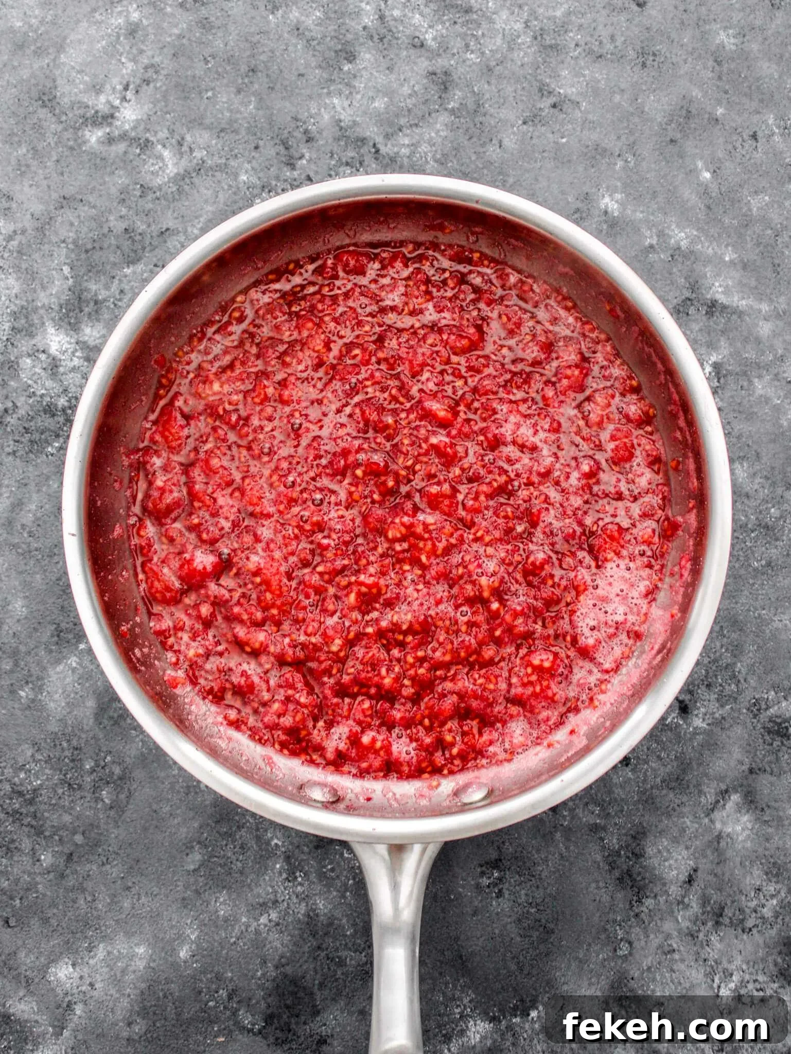 raspberry sauce in pan