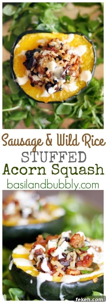 Sausage and Wild Rice Stuffed Acorn Squash with Lemon Drizzle