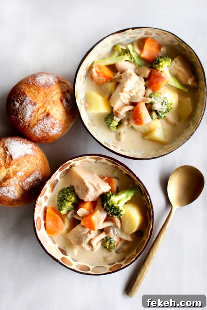 Vegan Japanese cream stew is full of vegetables and jackfruit, with coconut milk and cashews for creaminess.