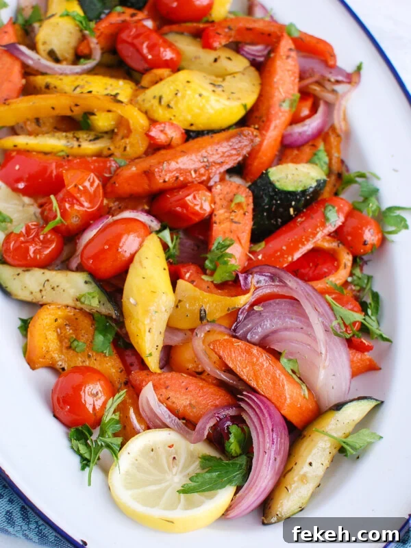 Mediterranean Roasted Vegetables in white platter