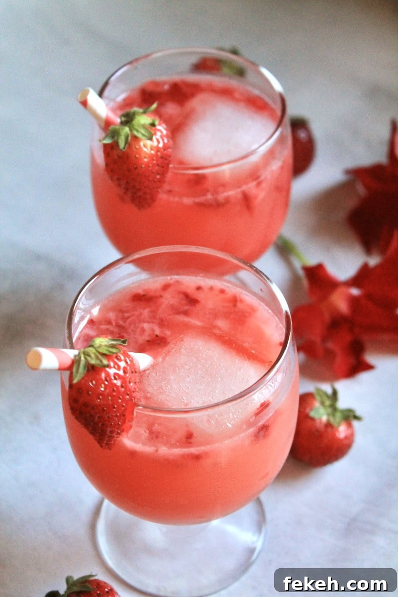 easy red strawberry non alcoholic drink with orange juice for brunch