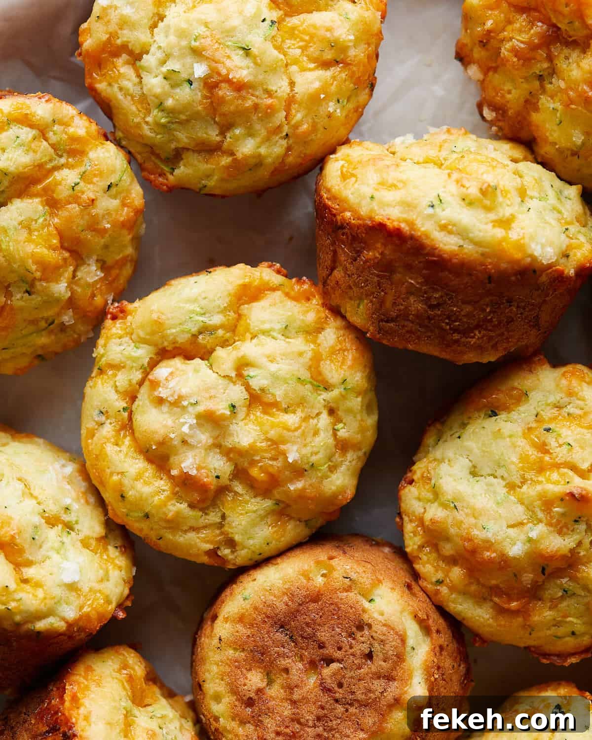 Up close image of savory zucchini muffins. 