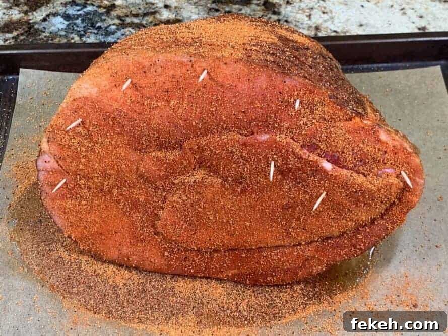 Ham secured with toothpicks