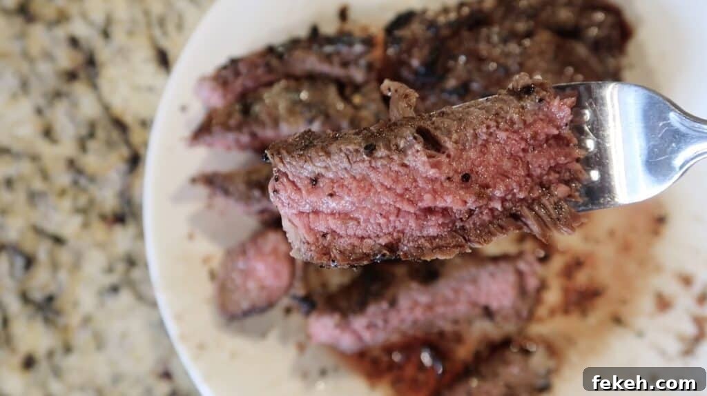 Steak on fork