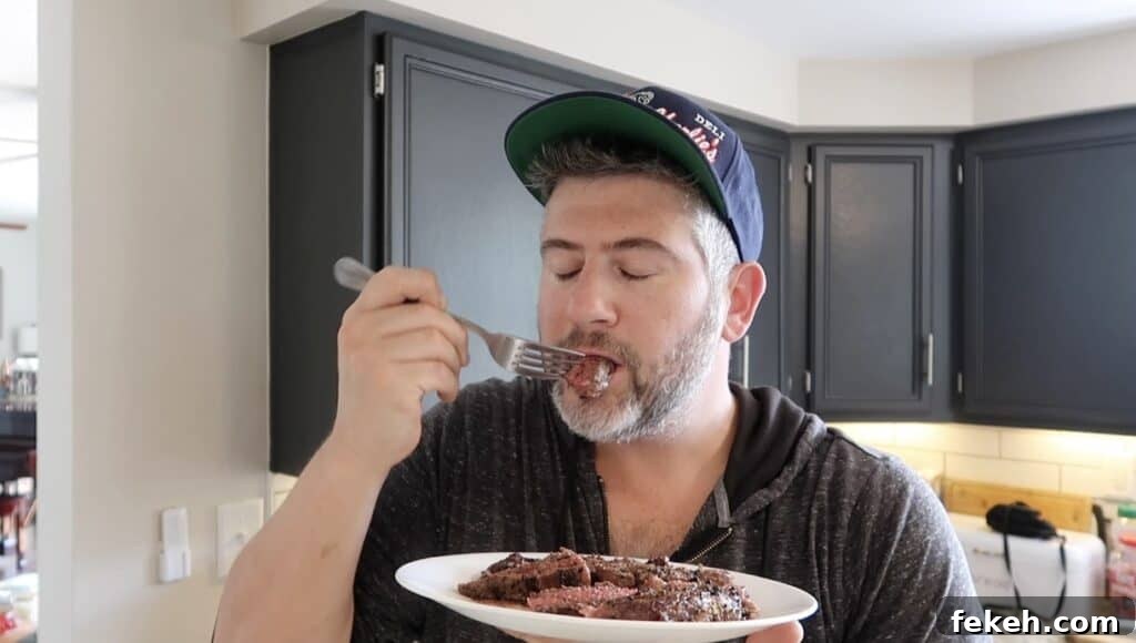 Man trying steak