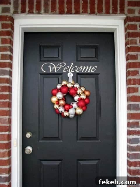 christmas ornament wreath on door