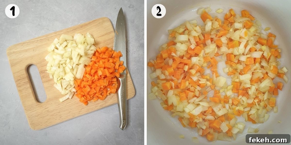 chop onion and carrot
