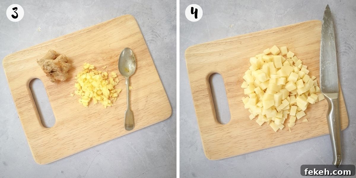 chop ginger and potato
