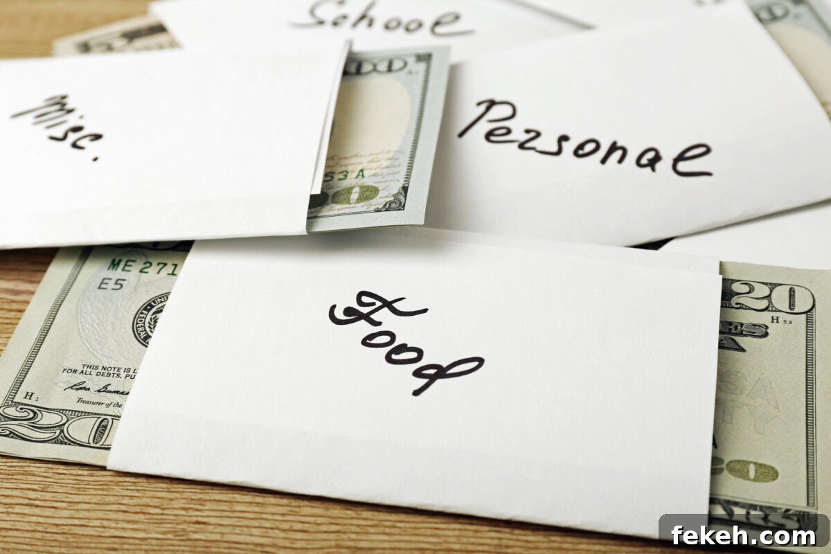 table with envelopes and money on it
