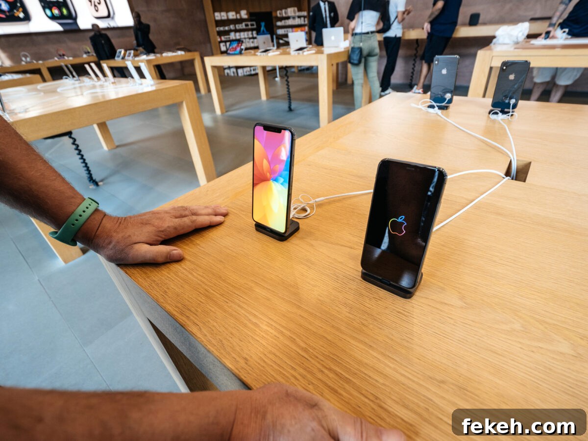 man choosing new iphone in apple store